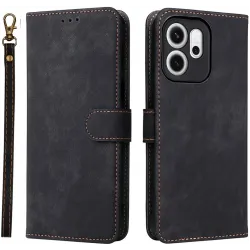 Coque portefeuille Phonesta Vintage Skin pour Oppo Reno14 F/FS - Noir