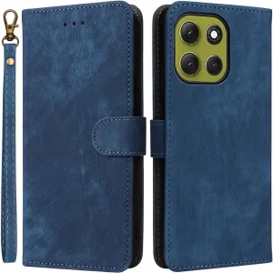 Coque portefeuille Phonesta Vintage Skin pour Motorola Moto G86 - Bleu