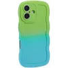 Coque arrière en silicone Phonesta Wavy Gradient pour Apple iPhone 16 - Vert/Bleu 2