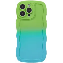 Coque arrière en silicone Phonesta Wavy Gradient pour Apple iPhone 16 Pro - Vert/Bleu