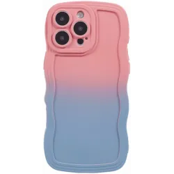 Coque arrière en silicone Phonesta Wavy Gradient pour Apple iPhone 16 Pro - Rose/Bleu